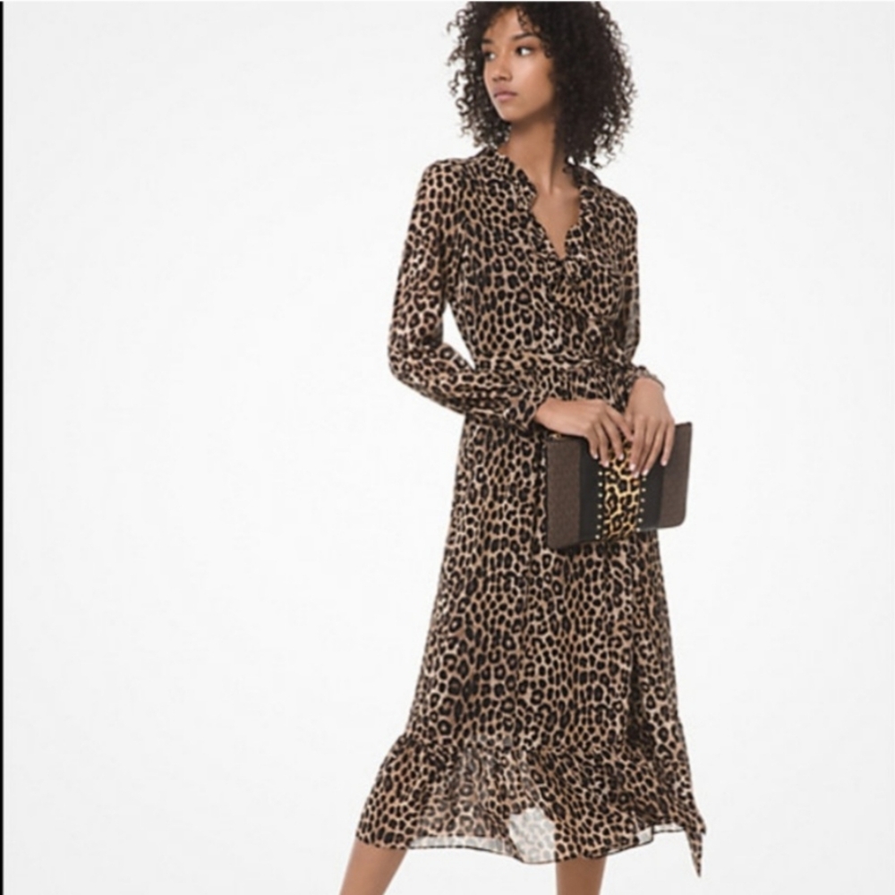 Michael Kors Animal Print Long Sleeve Dress